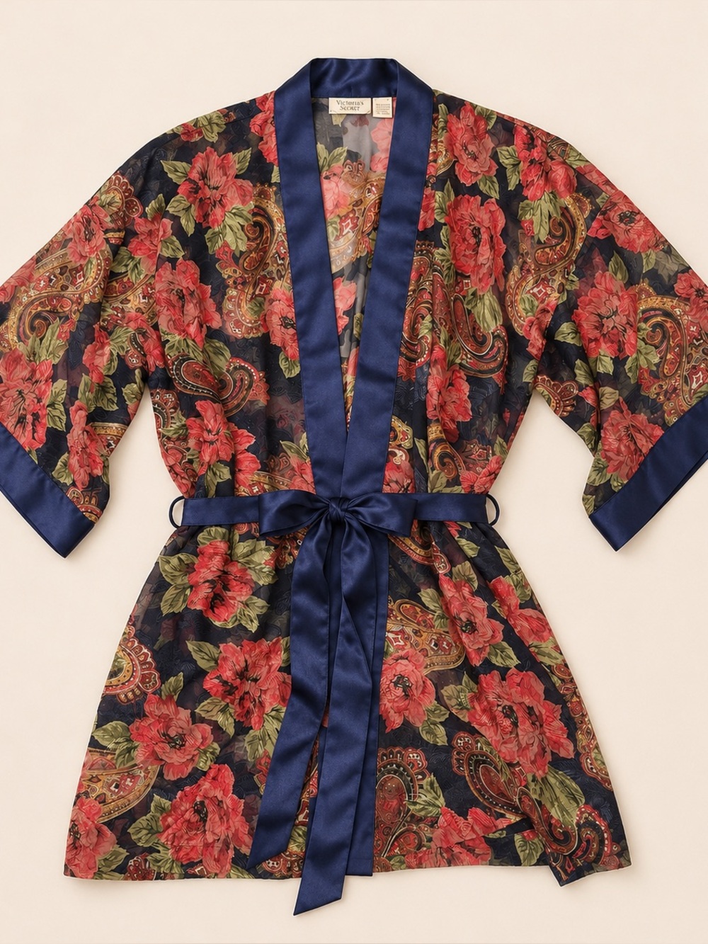 Vintage Victoria’s Secret Gold Label Sheer Floral Kimono Robe One Size